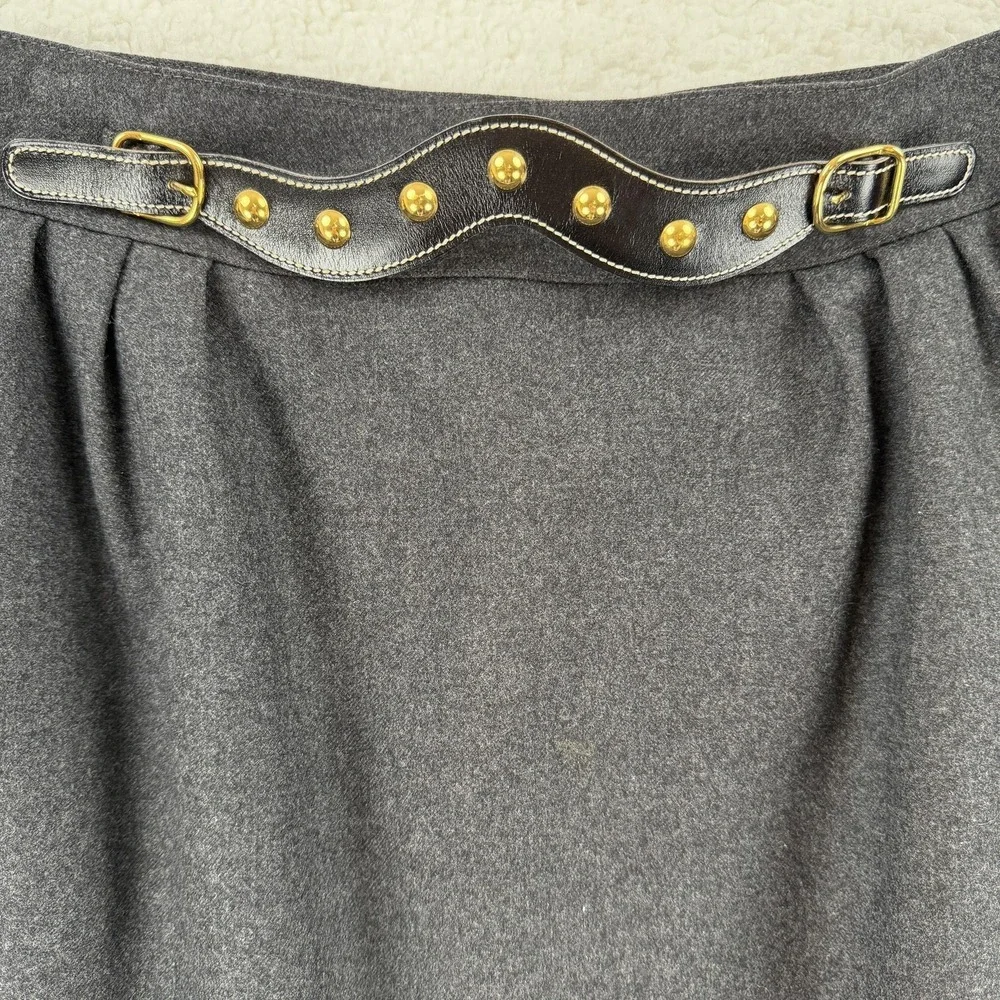 Hermes Skirt Womens 44 Gray Wool High Waist Belted‎ Pencil France Paris Designer